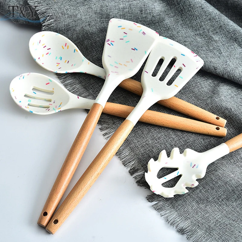 Confetti Silicon & Wood Utensil Set