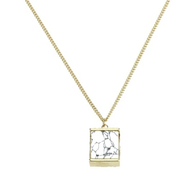 Square Marble Gold Plated Necklace