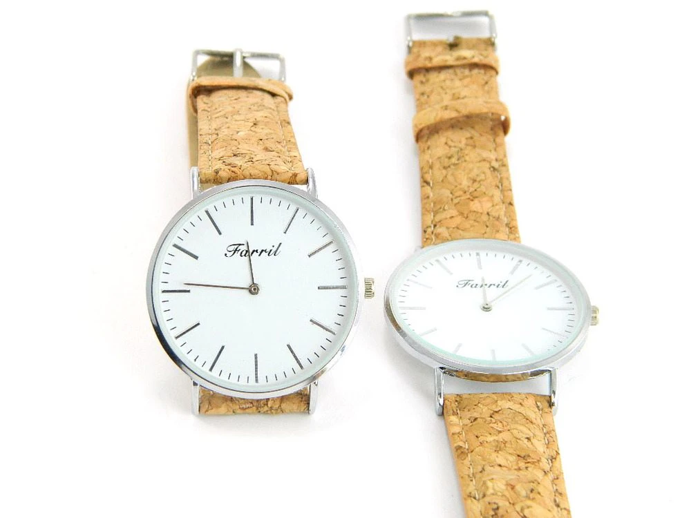 Cork Strapped Thin Round Face Watch