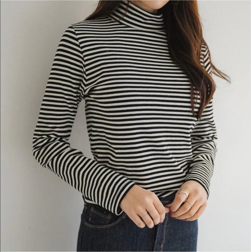 Striped Long Sleeve Turtle Neck