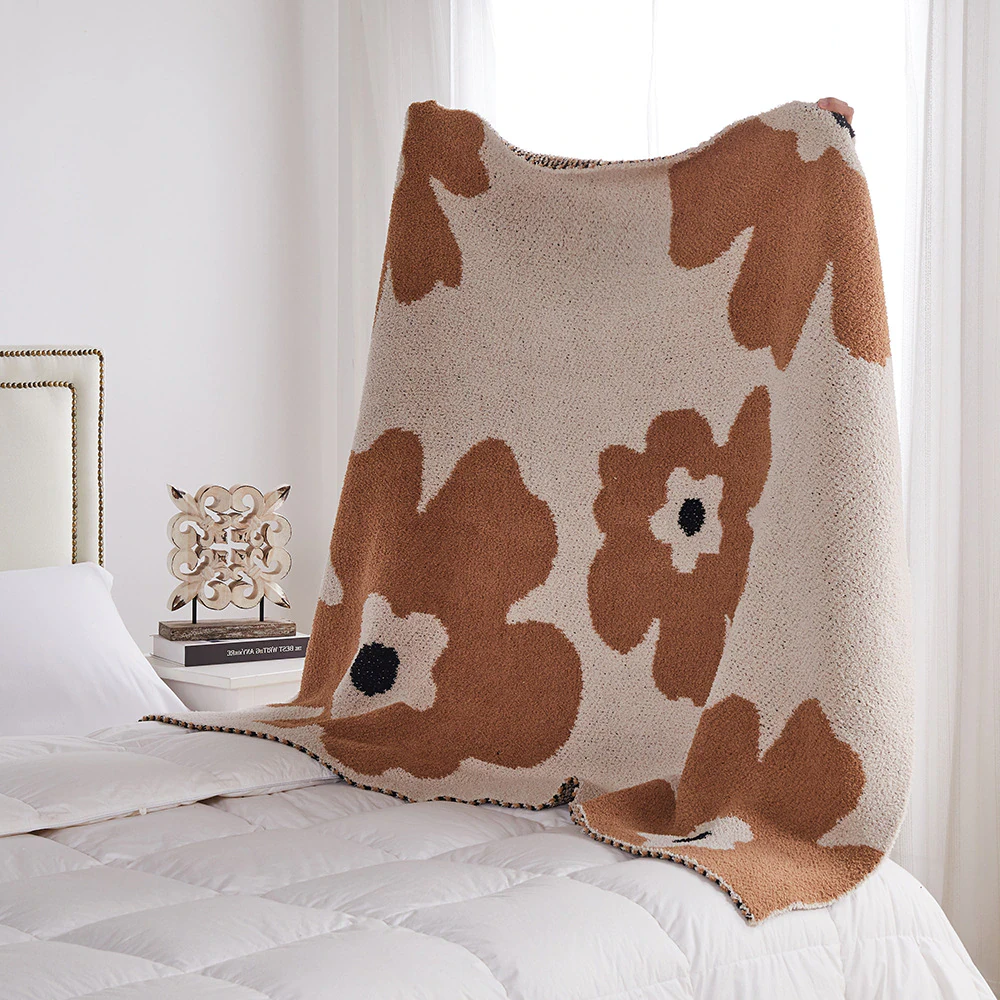 Knitted Flower Throw Blanket