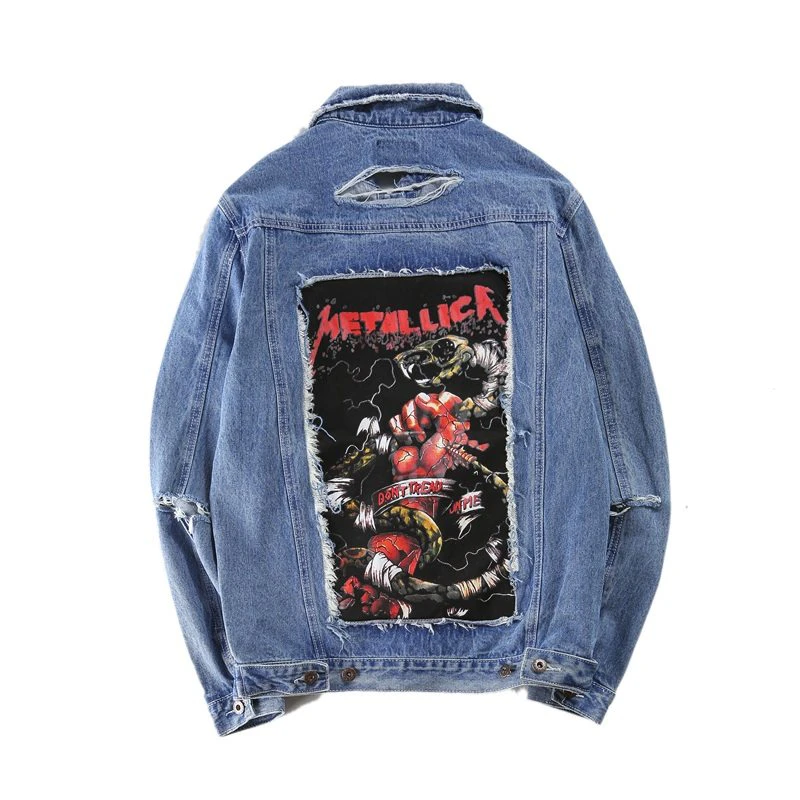 Distressed Denim Patch Jacket