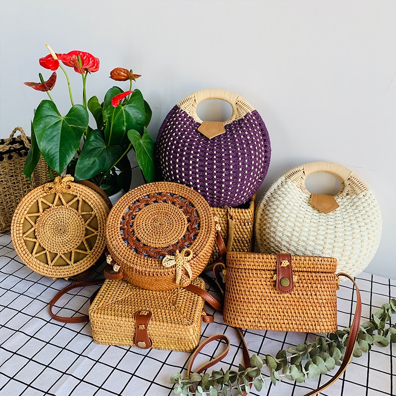 Round Rattan Boho Bag