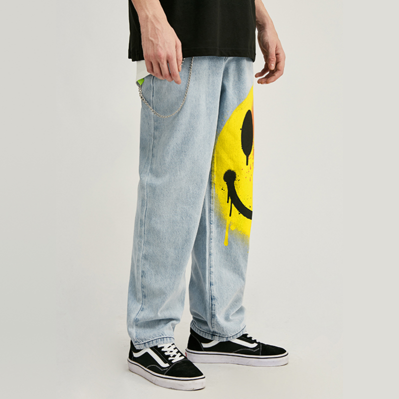 Smiley Painted Wash Denim Jeans