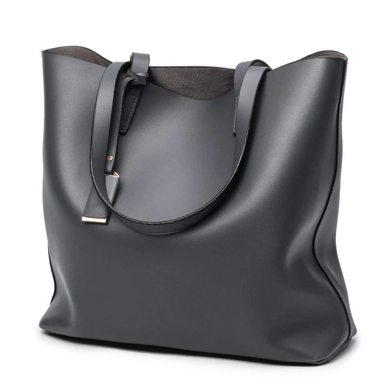 Womens Black Leather Shoulder Tote