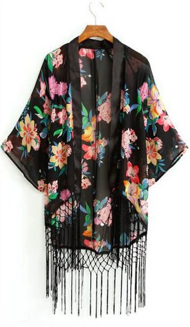 Floral Fringe Kimono