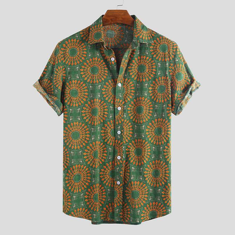 Loose Fit Summer Pattern Button Tee