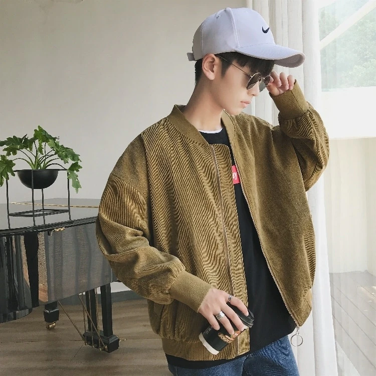 Khaki Corduroy Bomber Jacket