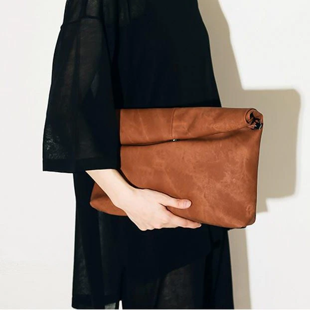 Oversized Turndown Leather Clutch