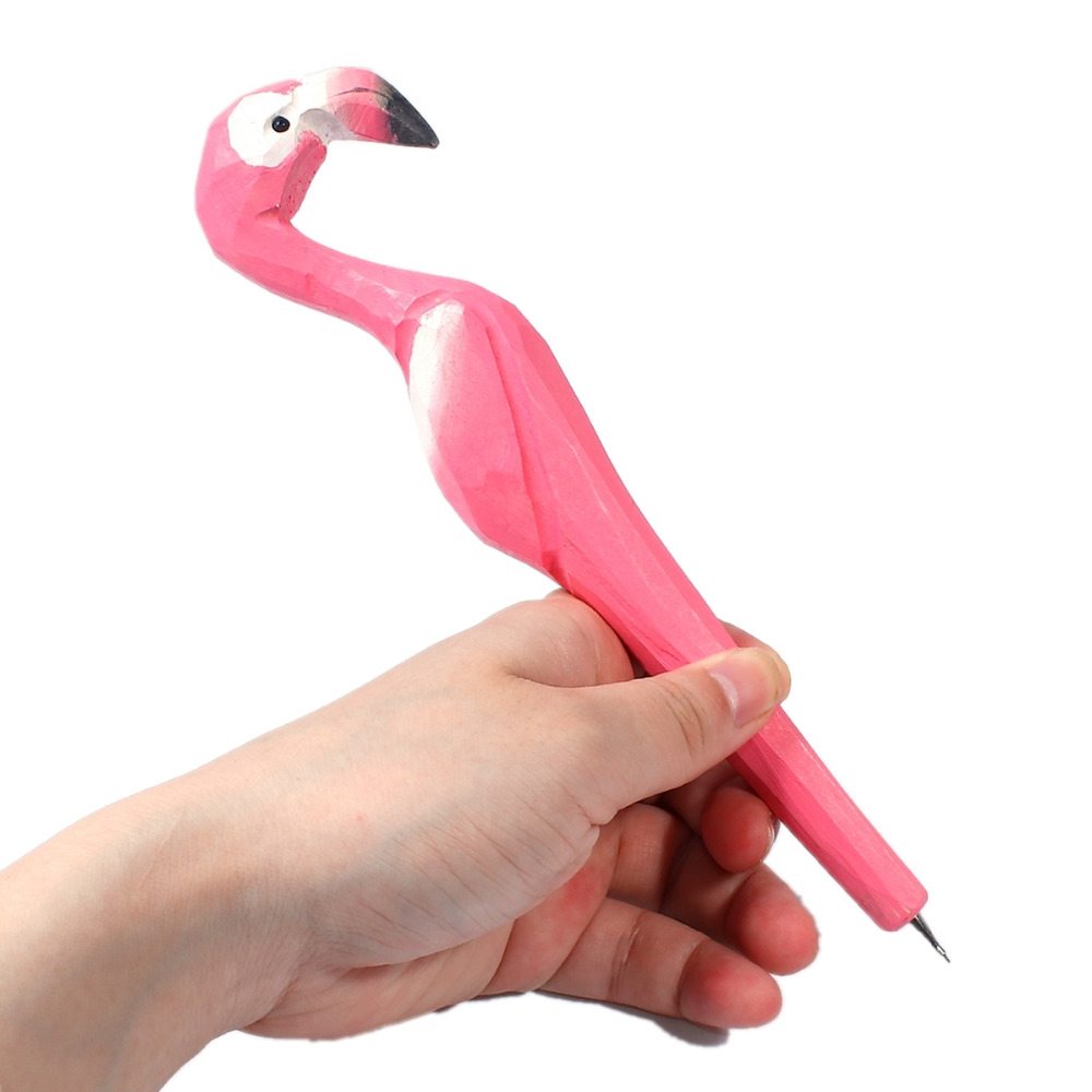 Hand Carved Wood Flamingo Pen