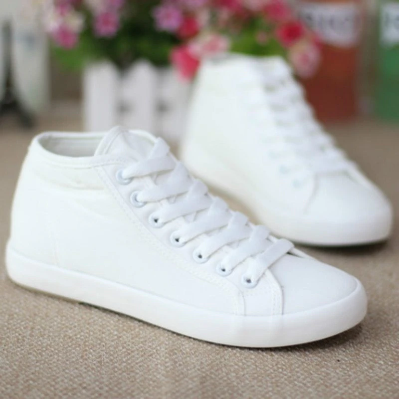 Women's White Canvas Mid Tops