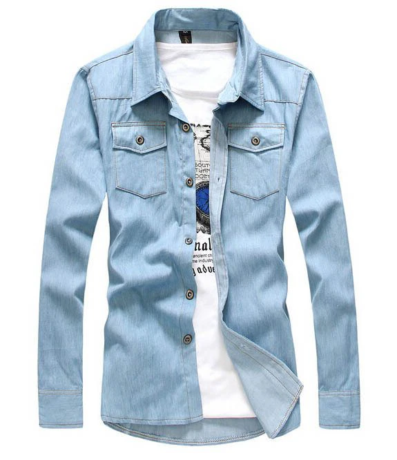 Light Denim Mens Casual Collared Shirt