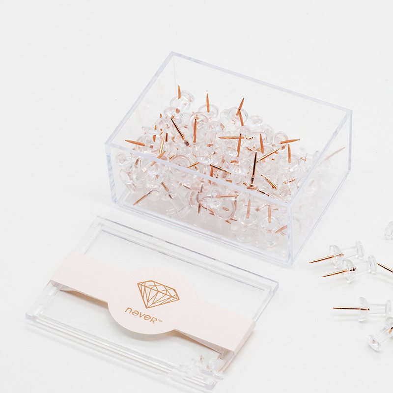 100pc Clear Gold Push Pins