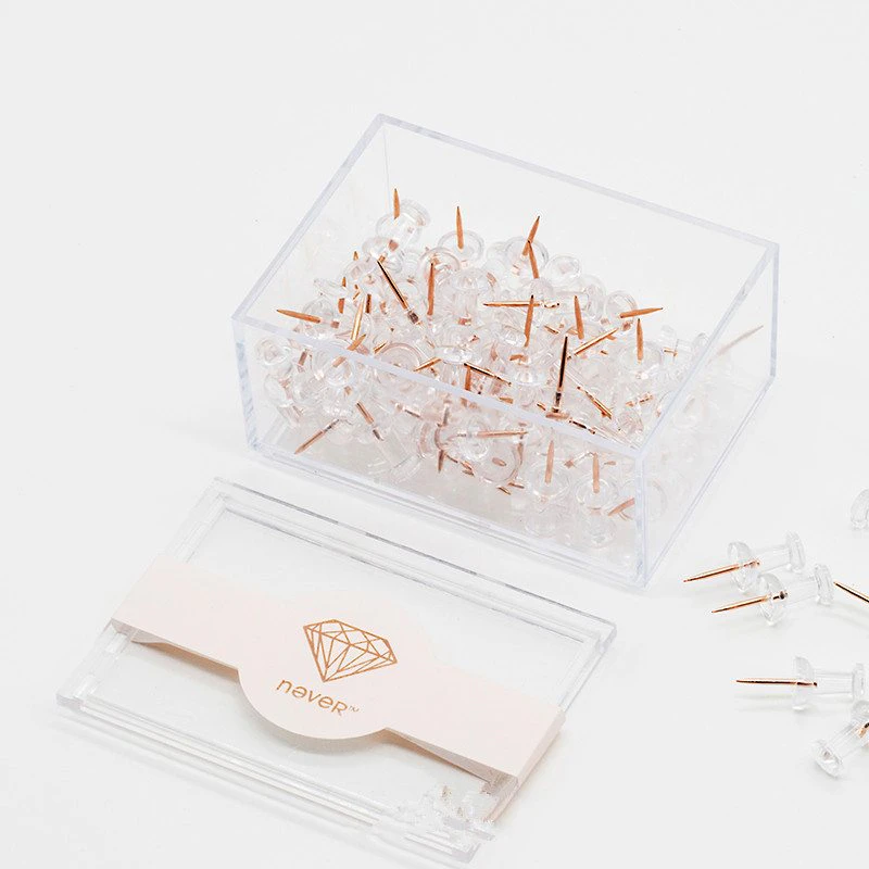 100pc Clear Gold Push Pins