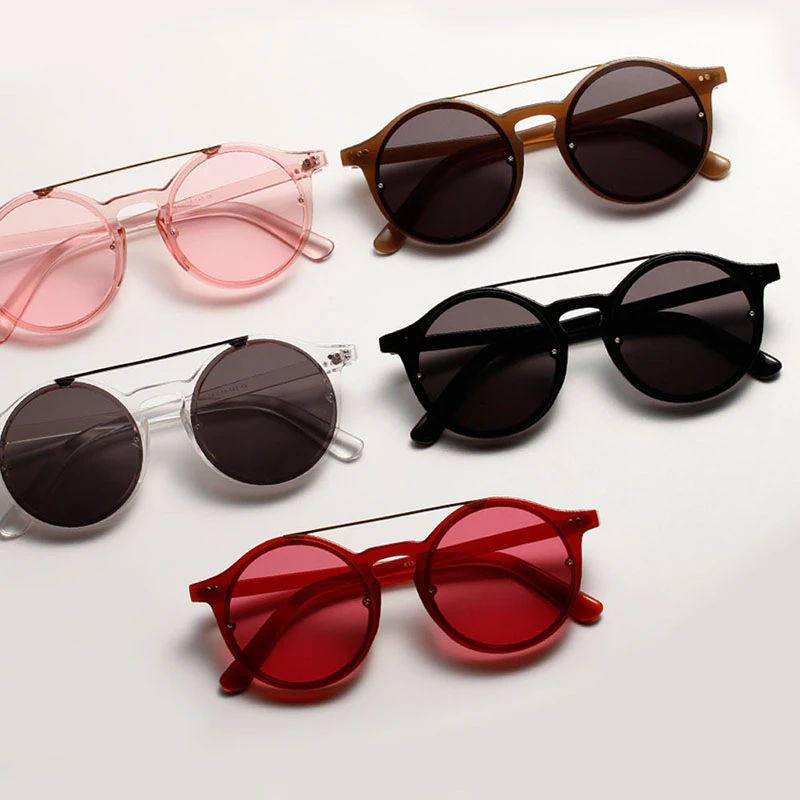 Vintage Twin Bridge Round Frame Sunglasses
