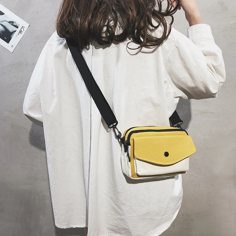 Canvas Color Block Crossbody Bag