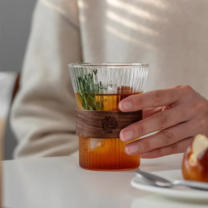 Walnut Sleeve Glass Cup
