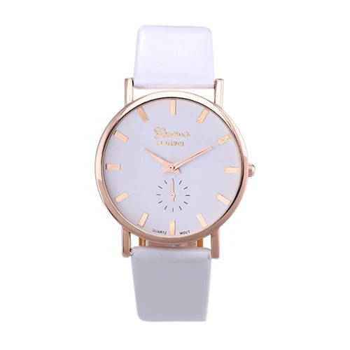Womens White On Gold Leather Watch