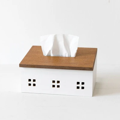 Wood House Tissue Box