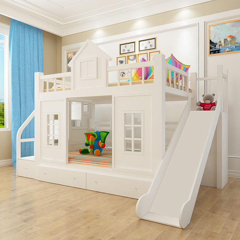 Wooden Bunk Bed Castle With Slide