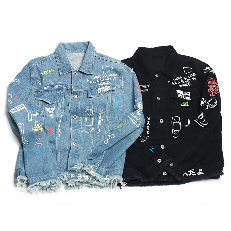 Graffiti Print Denim Jacket