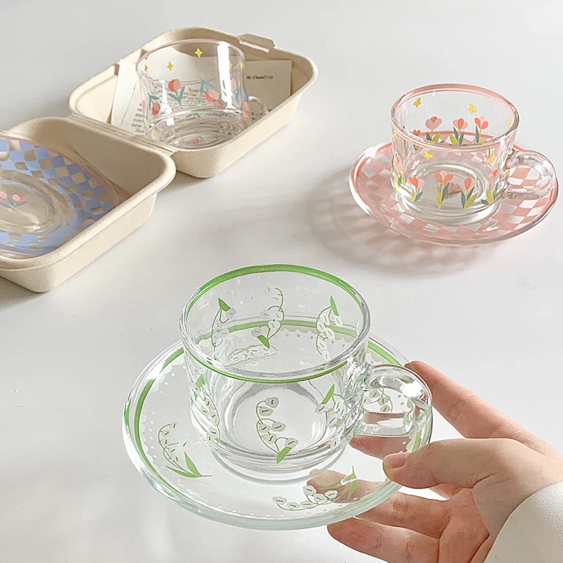 Transparent Floral Cup Set