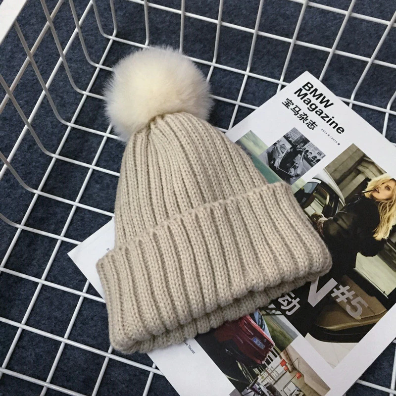 Beanie With Faux Fur Pom Pom