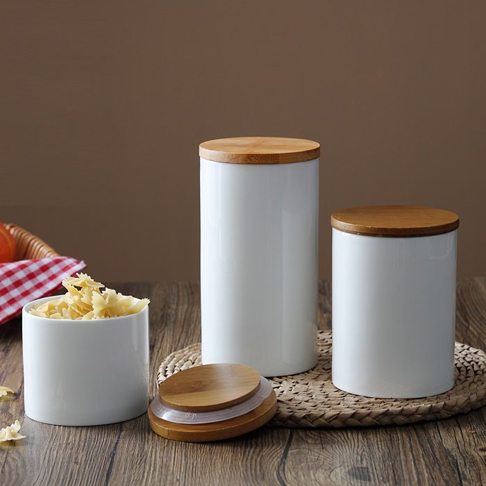 Bamboo Top Ceramic Storage Jars