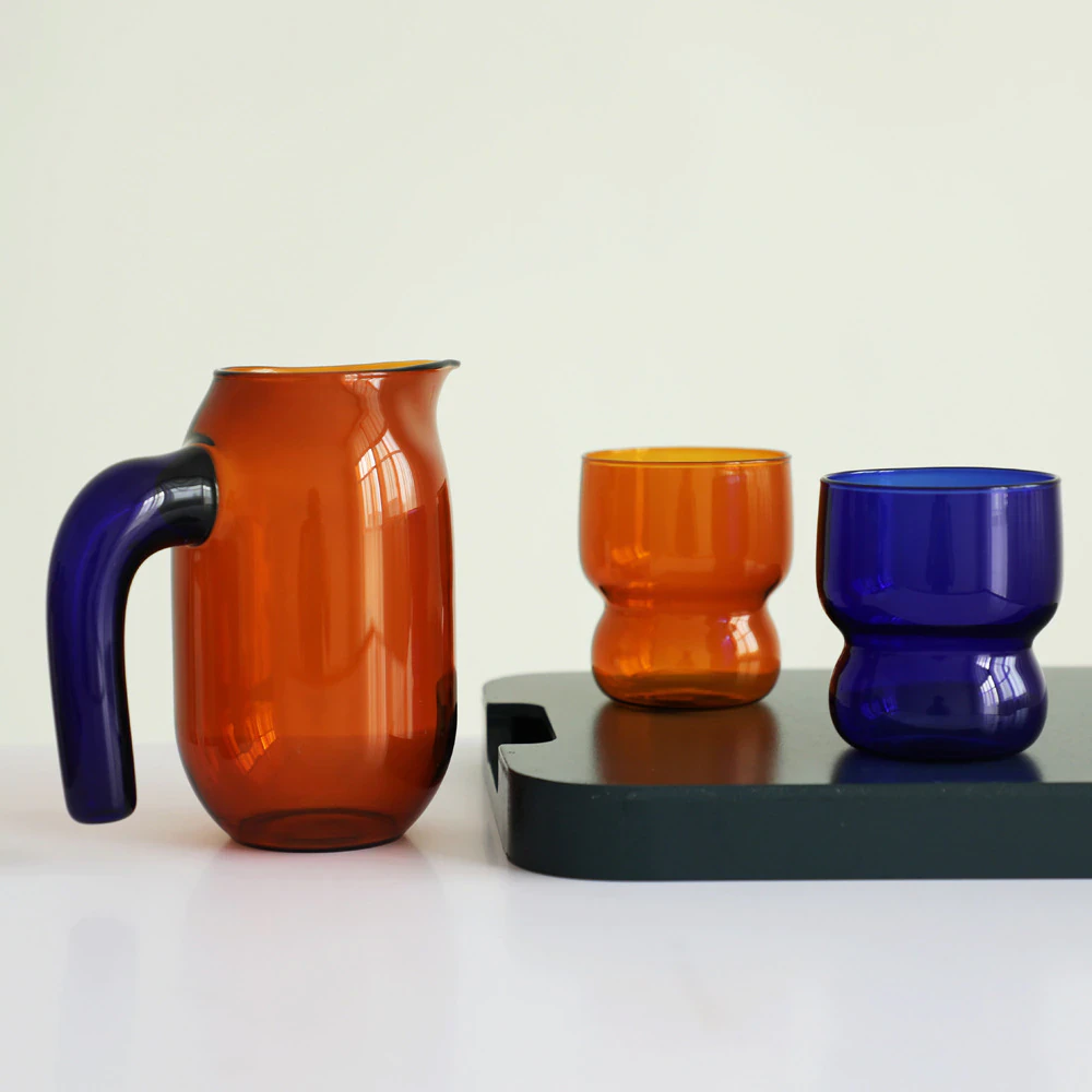Retro Glass Pitcher & Tumblers
