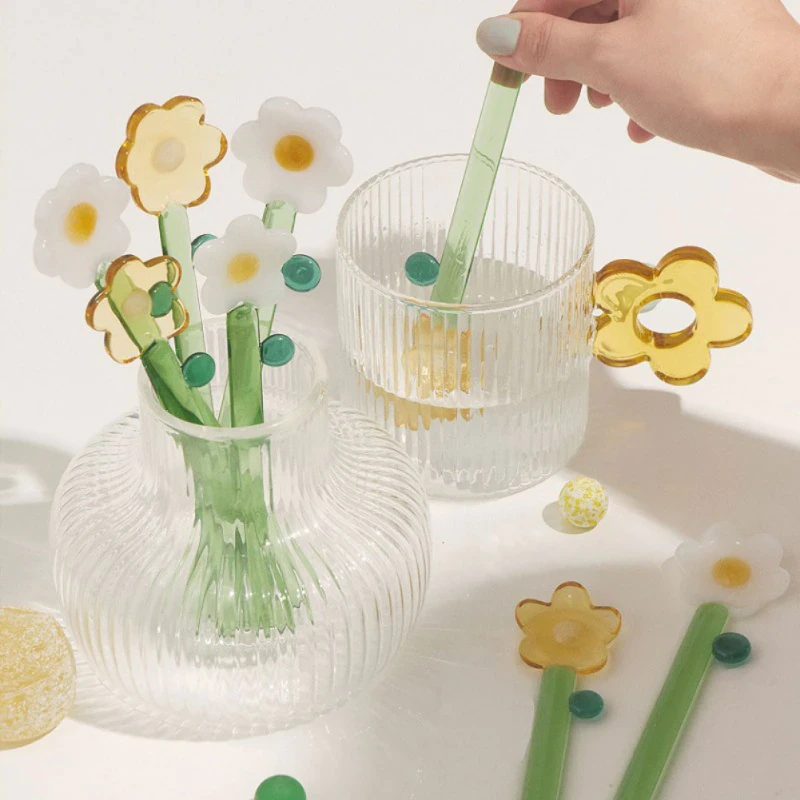 Glass Flower Coffee Stirrer