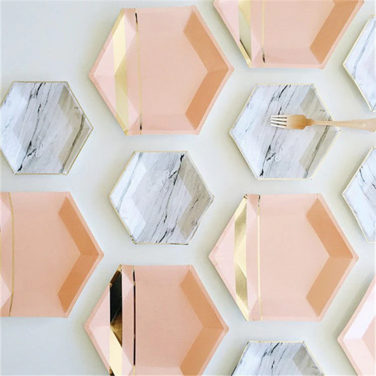 Rose Gold & Marble Paper Plate Set