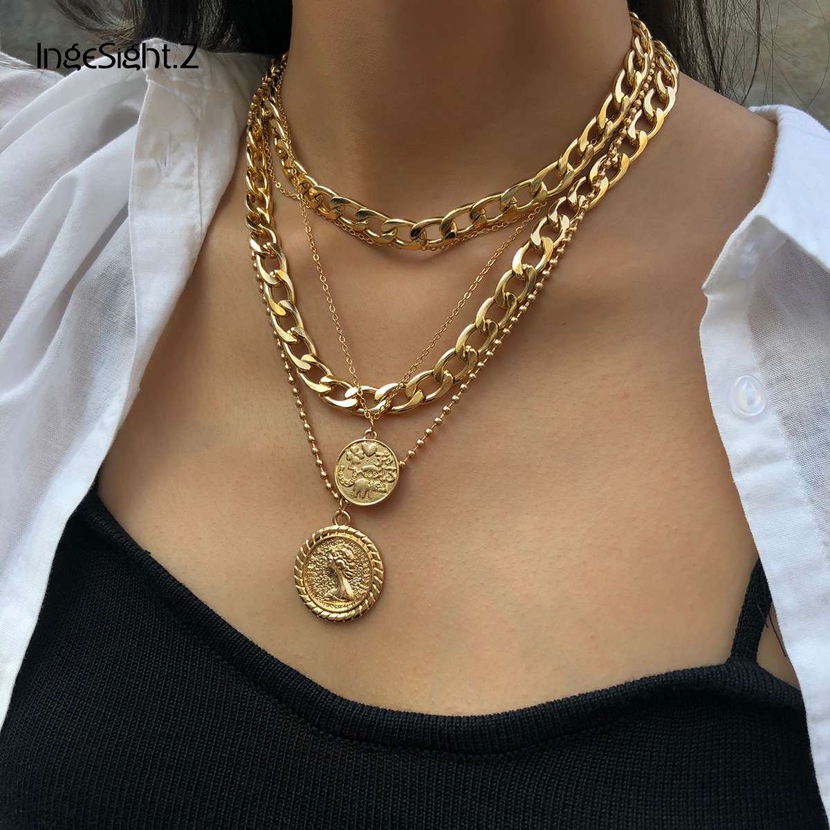 Layered Gold Pendant Necklace
