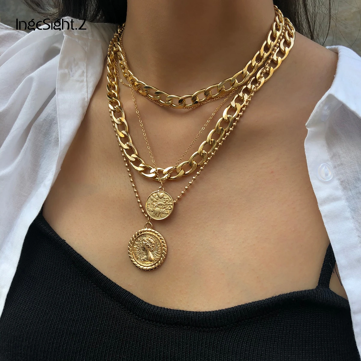 Layered Gold Pendant Necklace