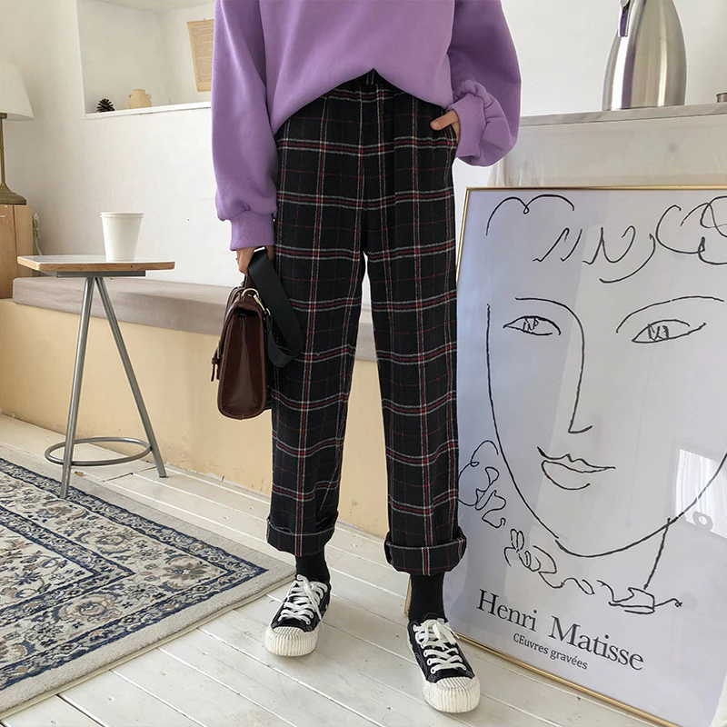 Womens Loose Plaid Pants