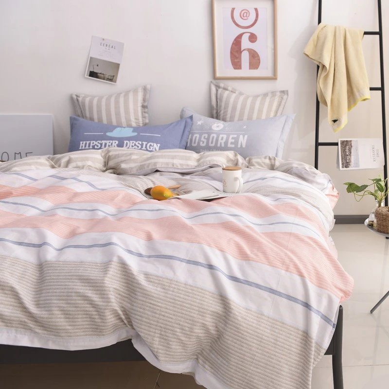 Pink and Grey Striped Duvet Set