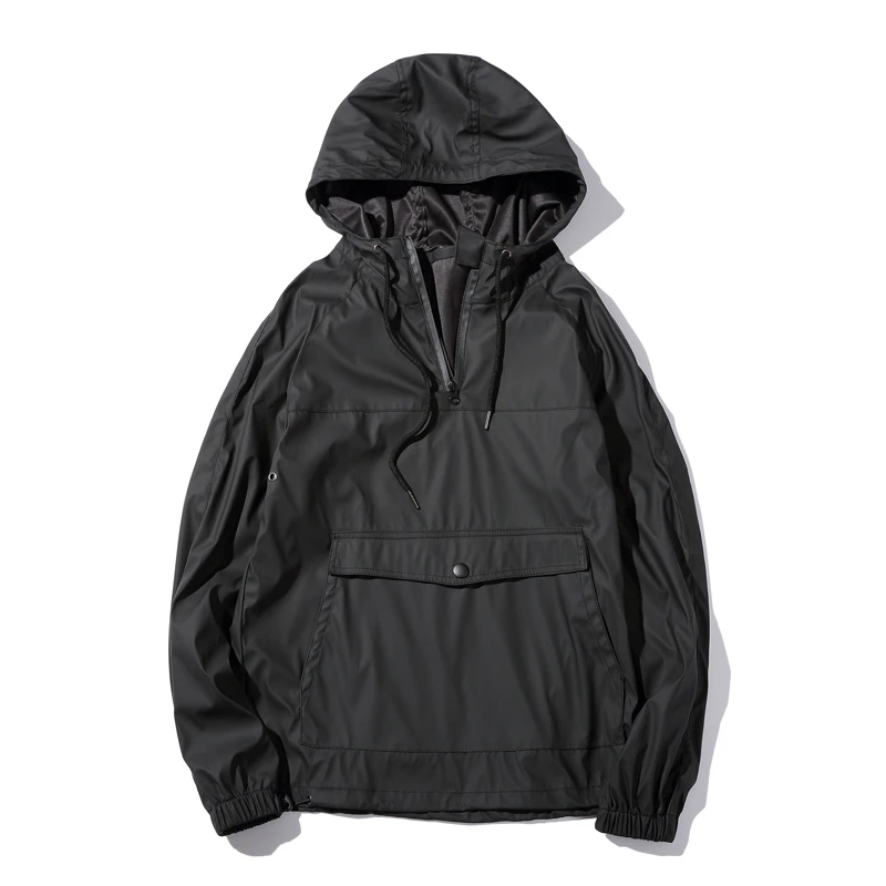 Mens Matte Black Windproof Pullover