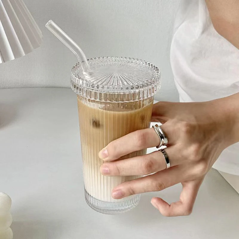 Ribbed Glass Straw Cup
