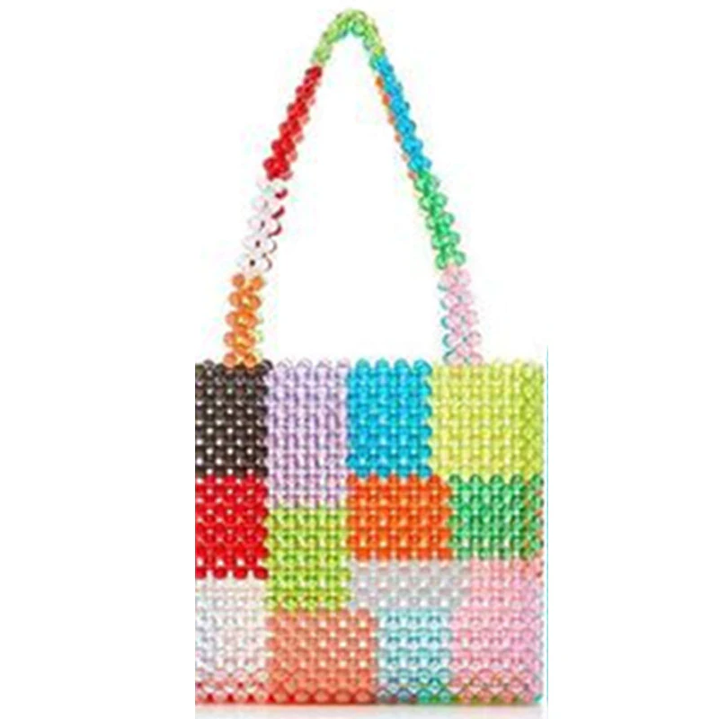 Check Pattern Beaded Handbag