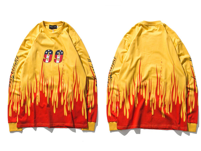 Race Flame Print Long Sleeve