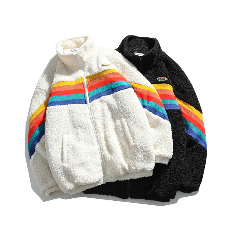 Rainbow Contrast Fleece Jacket