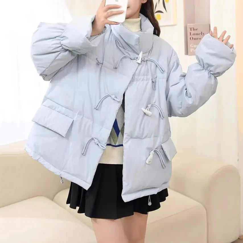 Chic Blue Button-Up Parka