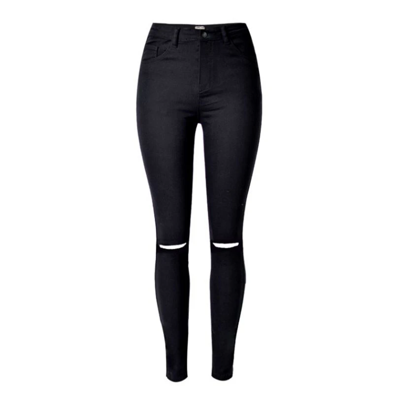 Black Waist High Ripped Knee Skinny Jeans