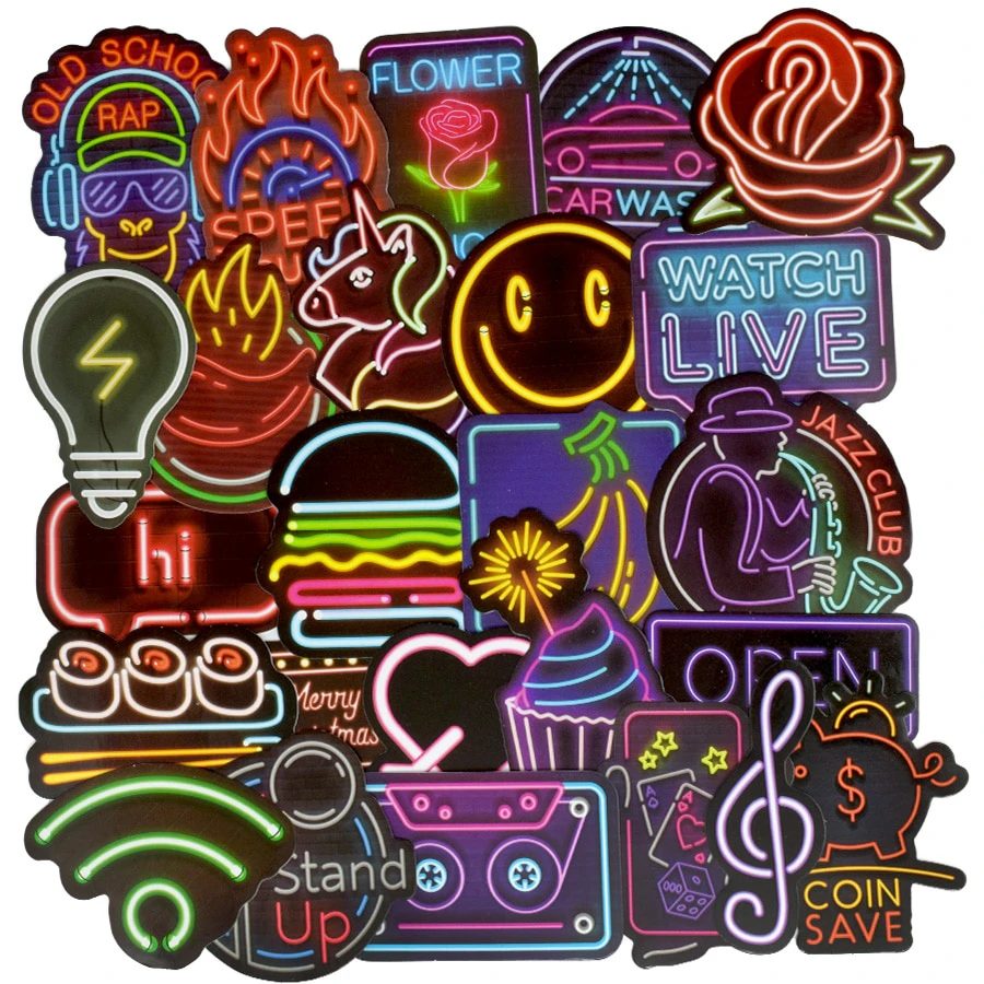 Neon Light Stickers 50 Pack