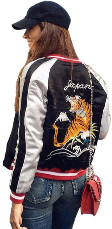 Satin Embroidered Reversible Bomber Jacket