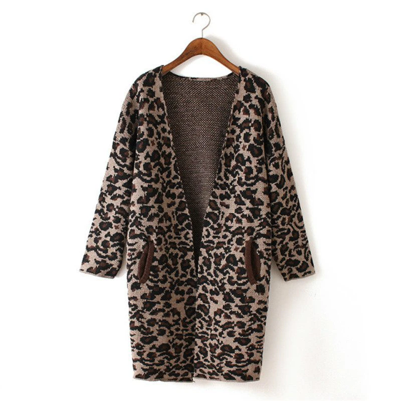 Women's Leopard Long Knitted Coat