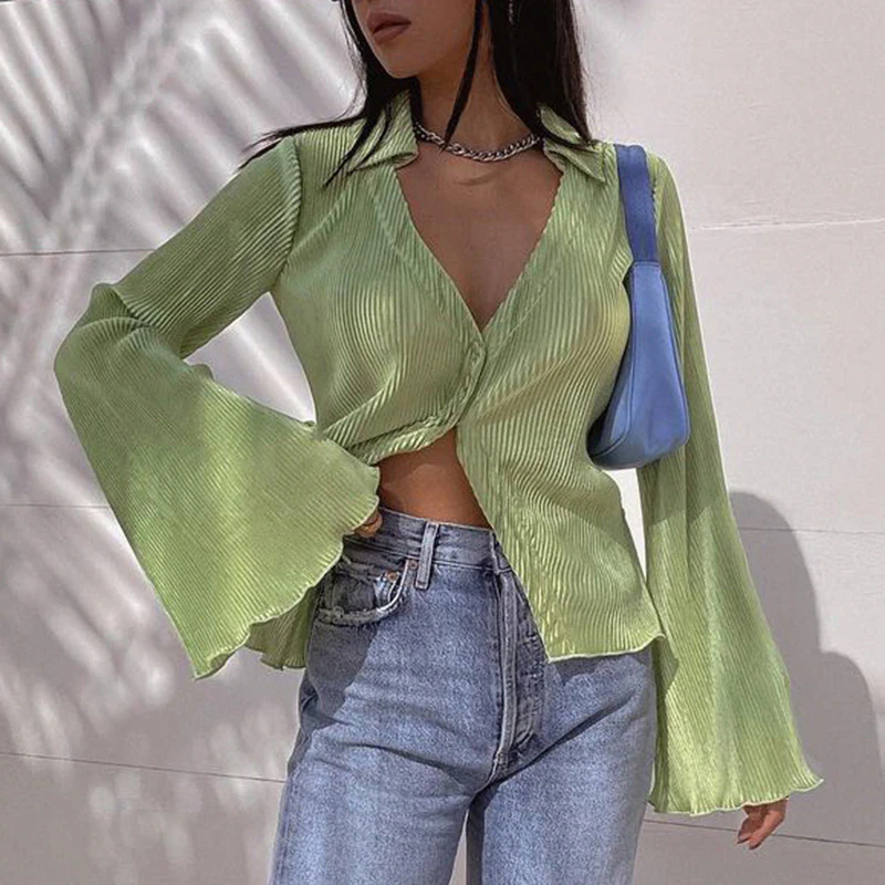 Green Vintage Flare Blouse