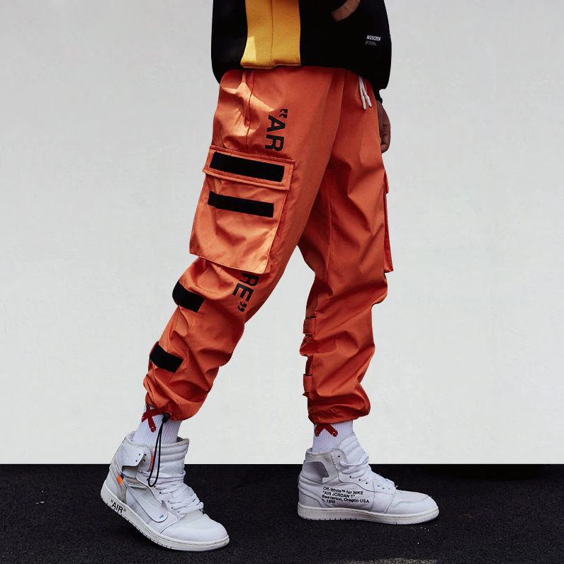 Printed Orange Cargo Harem Pants