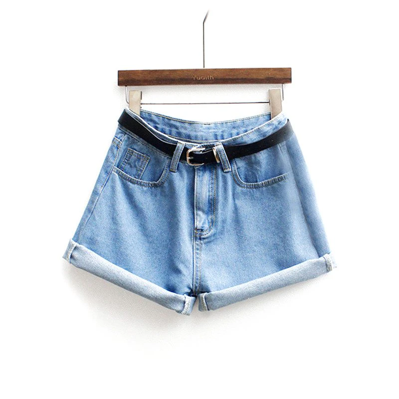 Womens Mid Waist Cuffed Denim Shorts