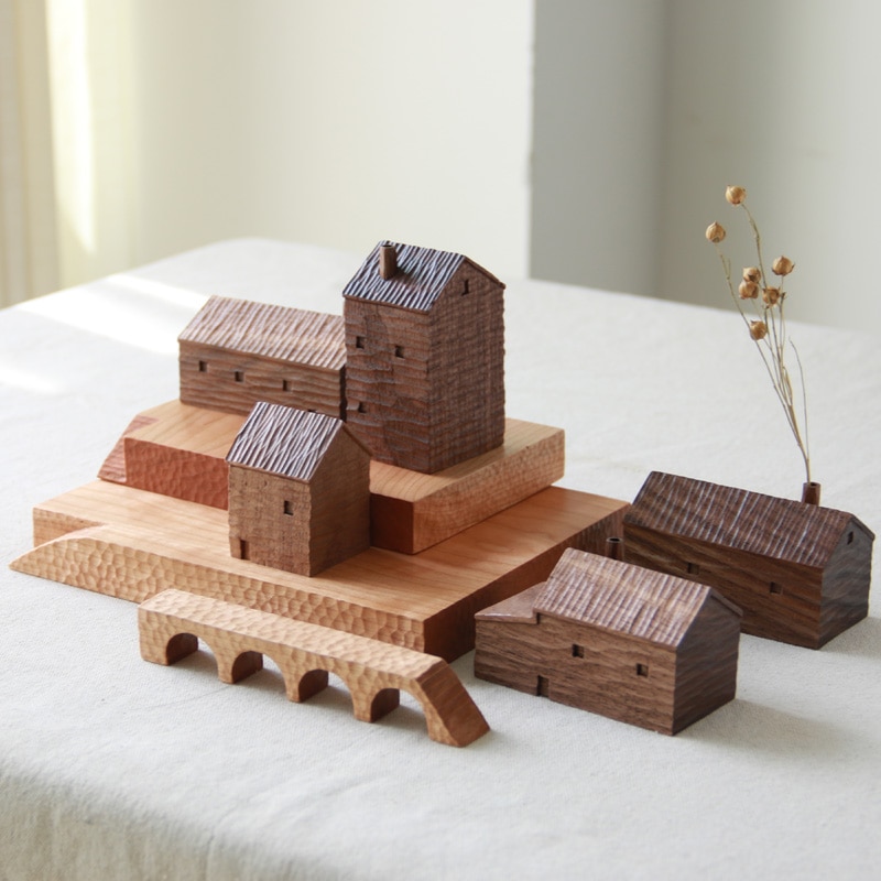 Hand Carved Walnut Wooden House