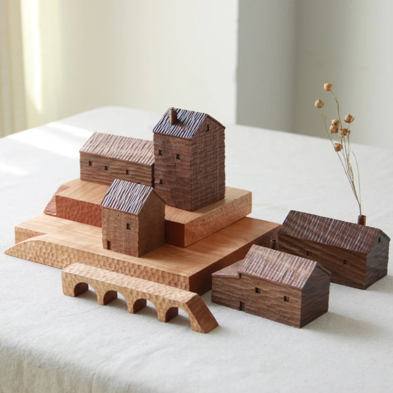 Hand Carved Walnut Wooden House